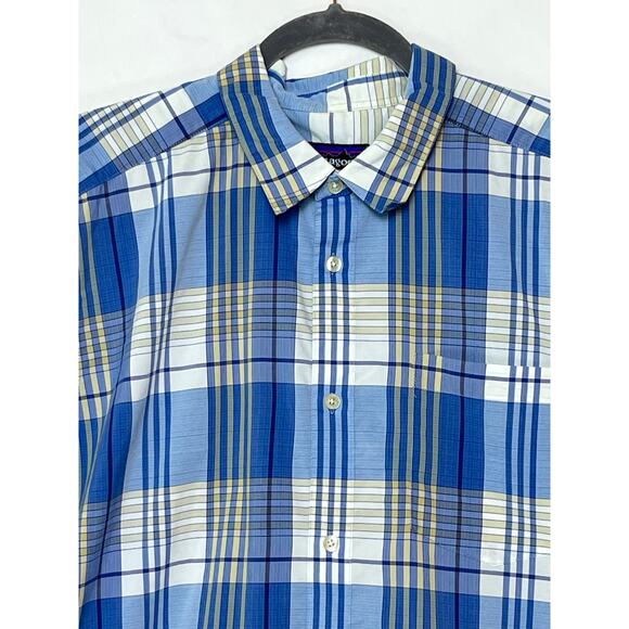 Patagonia Men's Blue LARGE Tan Plaid Short Sleeve Button Up Casual Outdoor Shirt - Picture 4 of 6